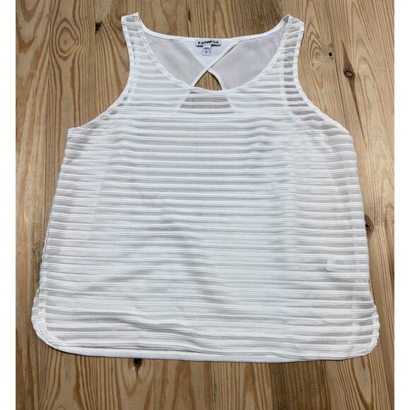Express Petite Size S Sheer Ribbed White Top Blouse Women Modern Stylish Back - Picture 1 of 6